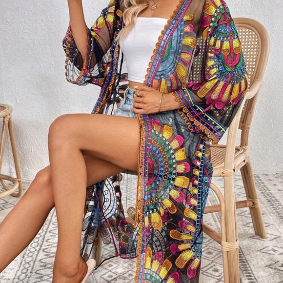 unbranded Other - 58) Colorful Bohemian Sheer Kimono  embroidered NEW Women’s one size